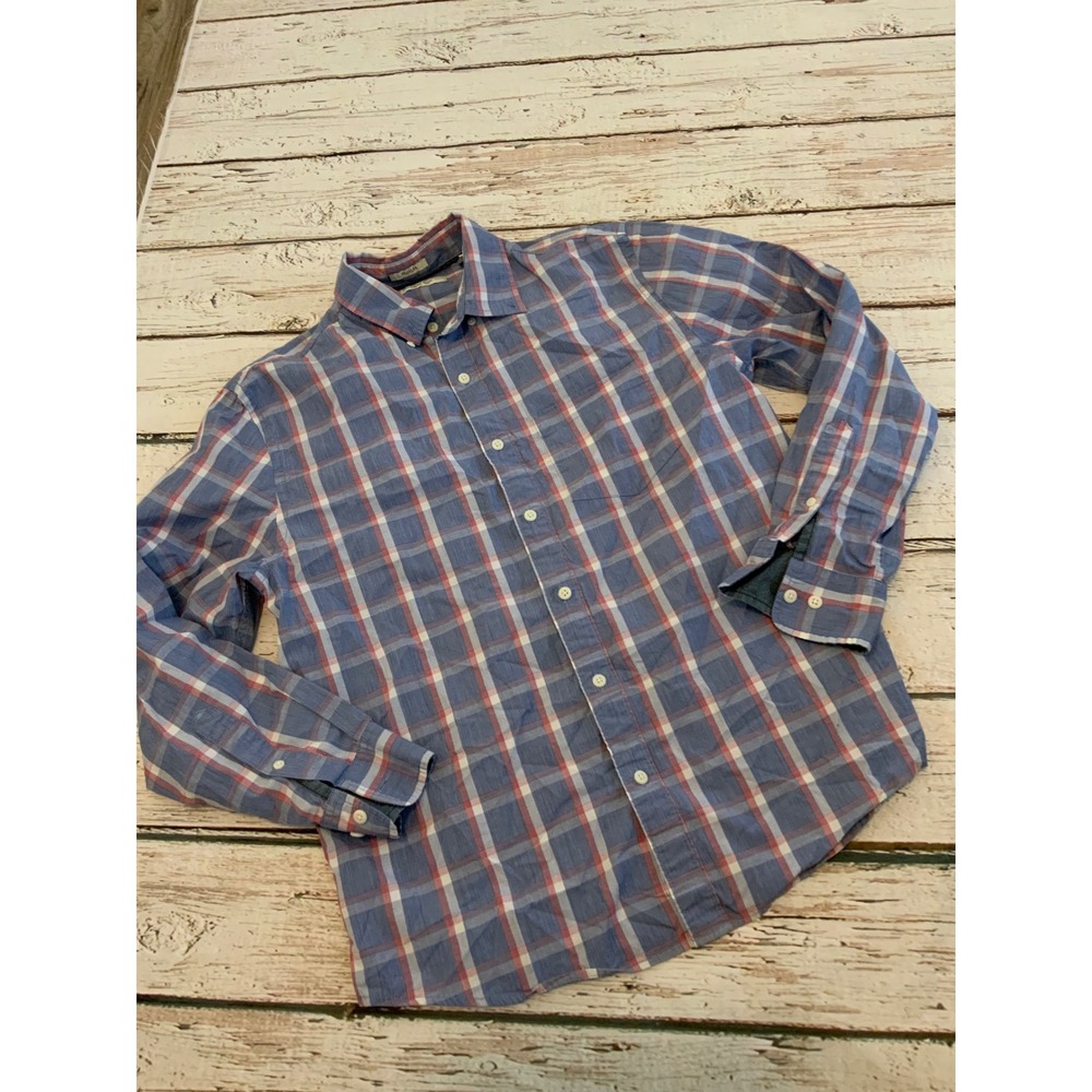 Hawker Rye Mens Stretch Button Shirt Medium Regular Blue Red Plaid Long Sleeve
